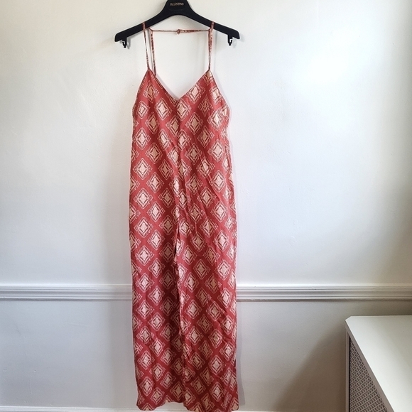 New Zara The Jami V-Neck Open Back Wide Leg Terracotta Print Jumpsuit NWT Small - Picture 8 of 15
